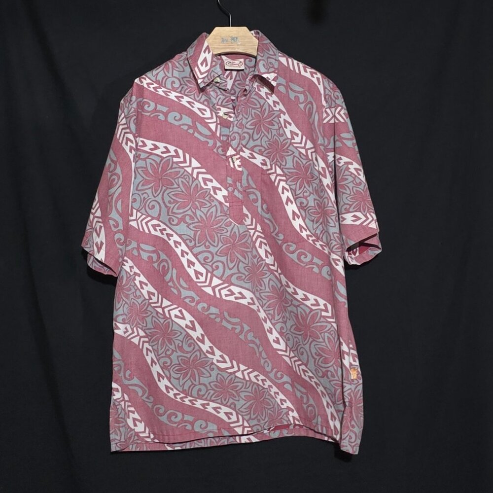 Go Barefoot Made in USA 1/4 Button Hawaiian Shirt - Brick Blue Floral - Sz M*
